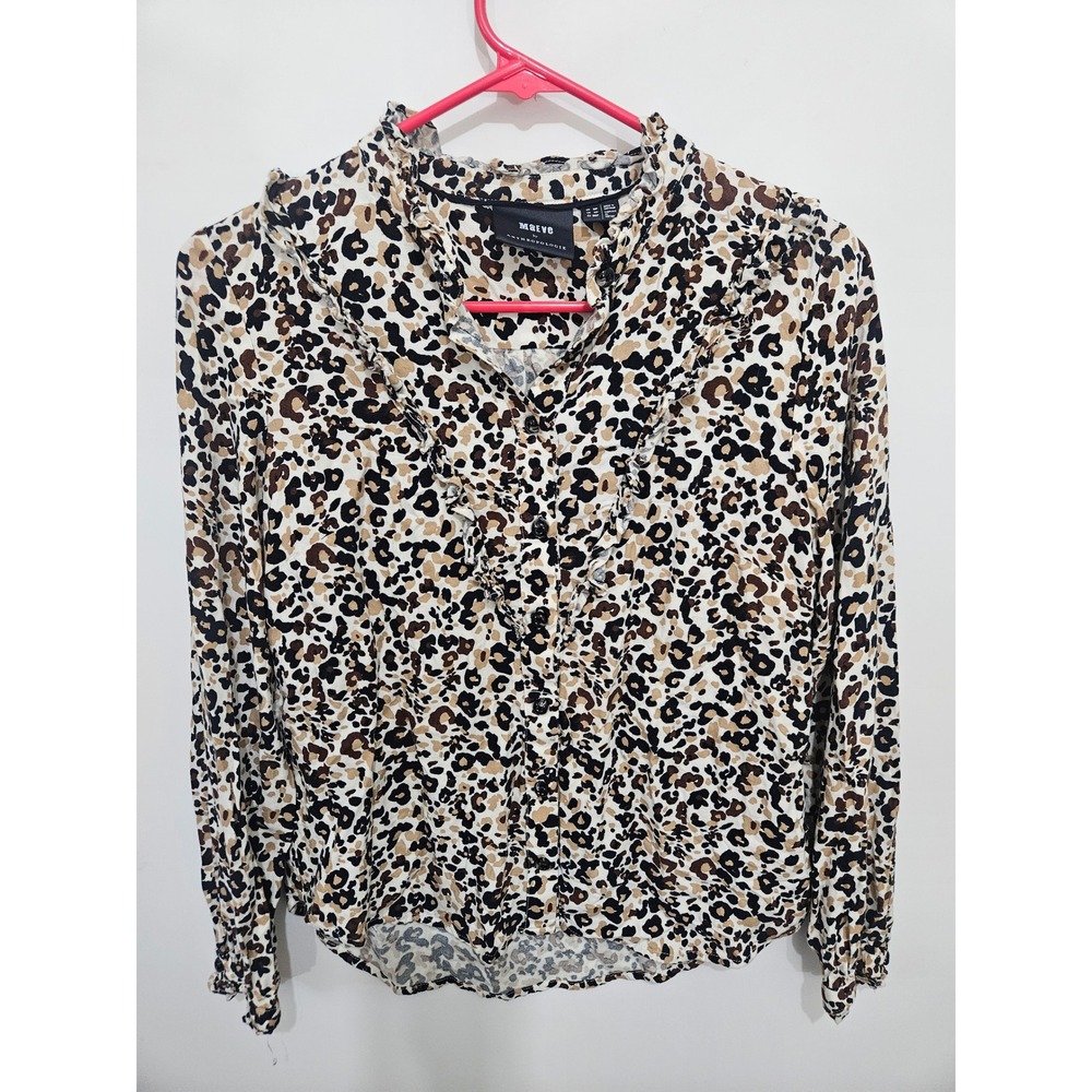 Maeve Anthropologie Leopard‎ Print Ruffle Trim Long Sleeve Blouse OB1200416 4P